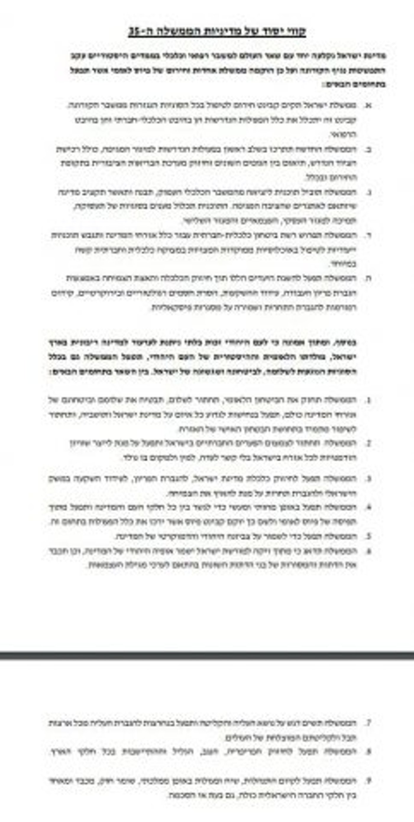 מסמך קווי היסוד של הממשלה כפי שחובר ע"י הליכוד וכחול לבן