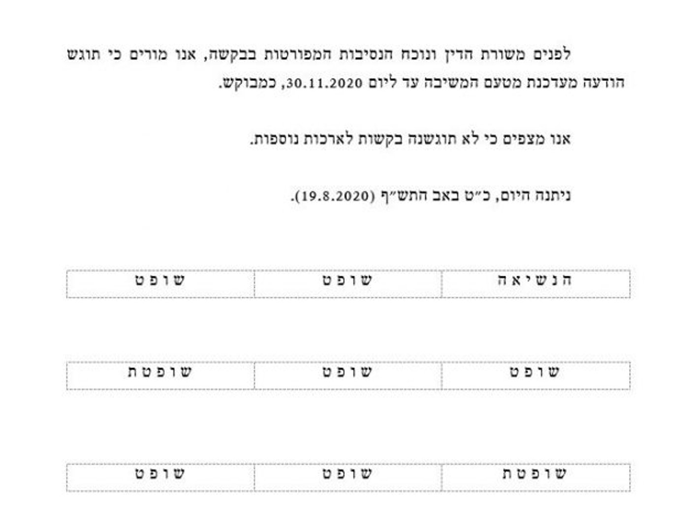 מתוך הודעת בג"ץ למדינה