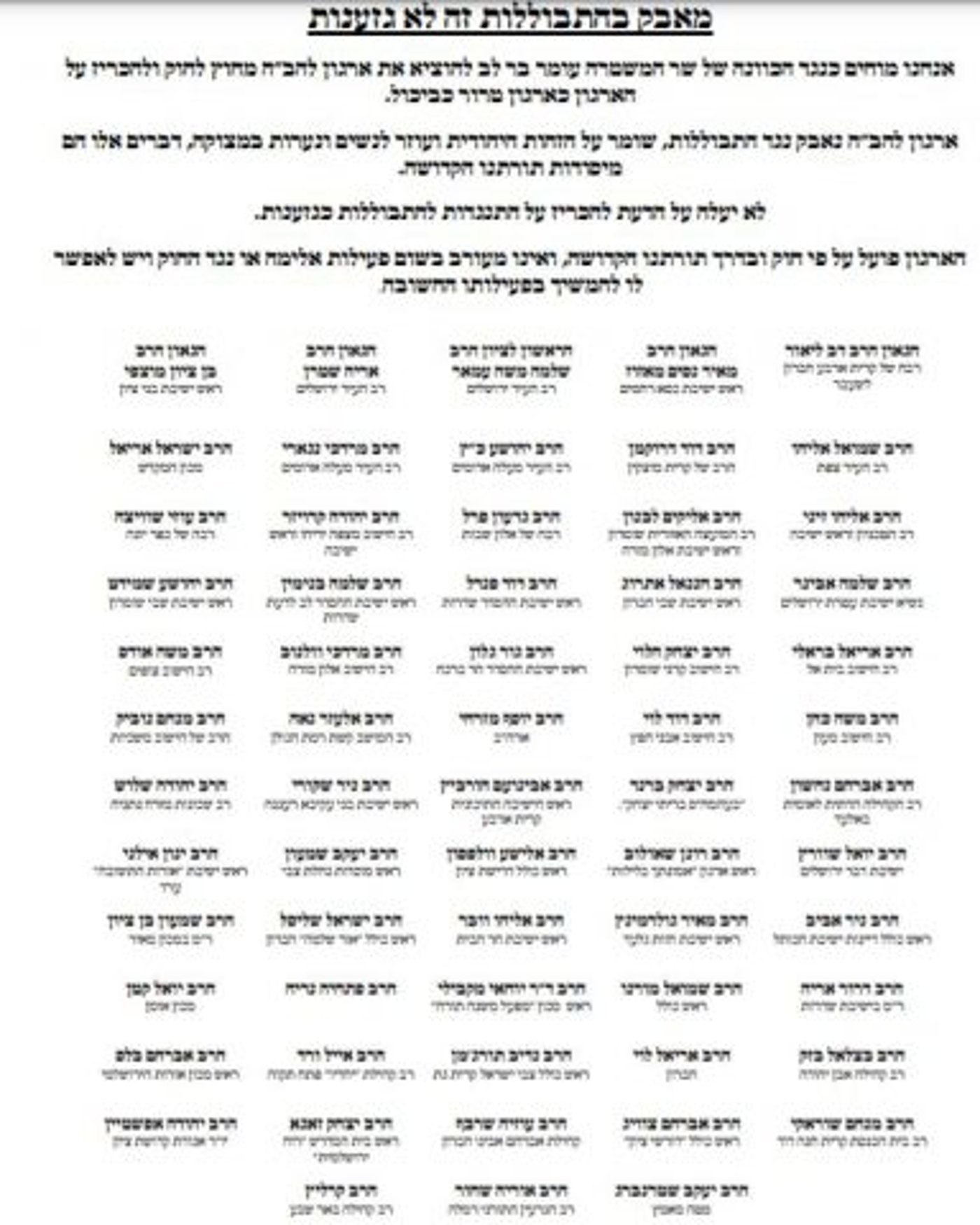 עשרות רבנים נגד החלטתו של עמר בר לב