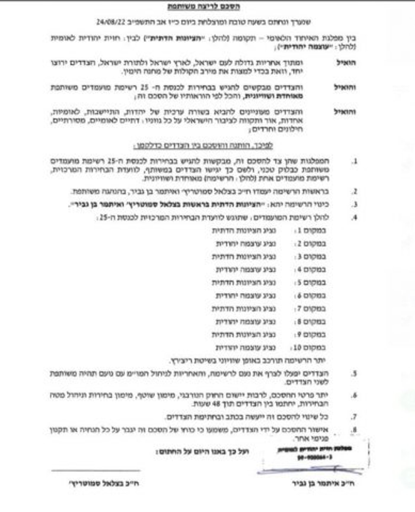 ההסכם החתום שבן גביר הציג לסמוטריץ'
