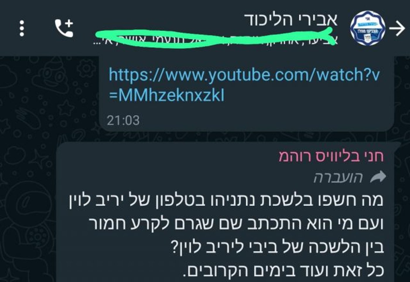 ההודעה מקבוצת הווטסאפ של סיעת הליכוד