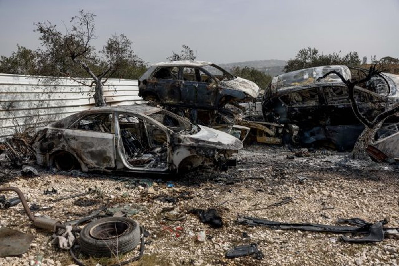 מגרש המכוניות שנשרף בחווארה (אריק מרמור/פלאש90)