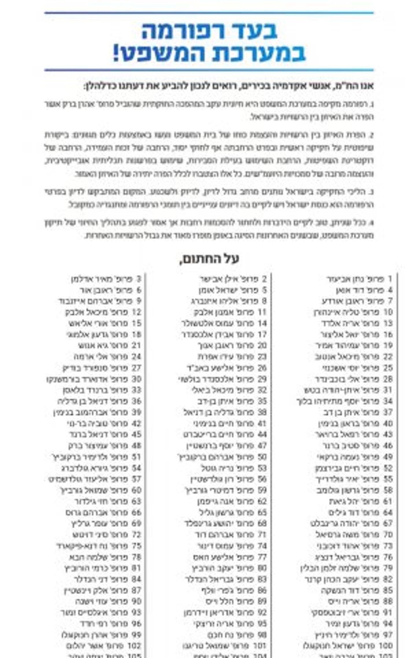 המכתב המלא ורשימת החותמים