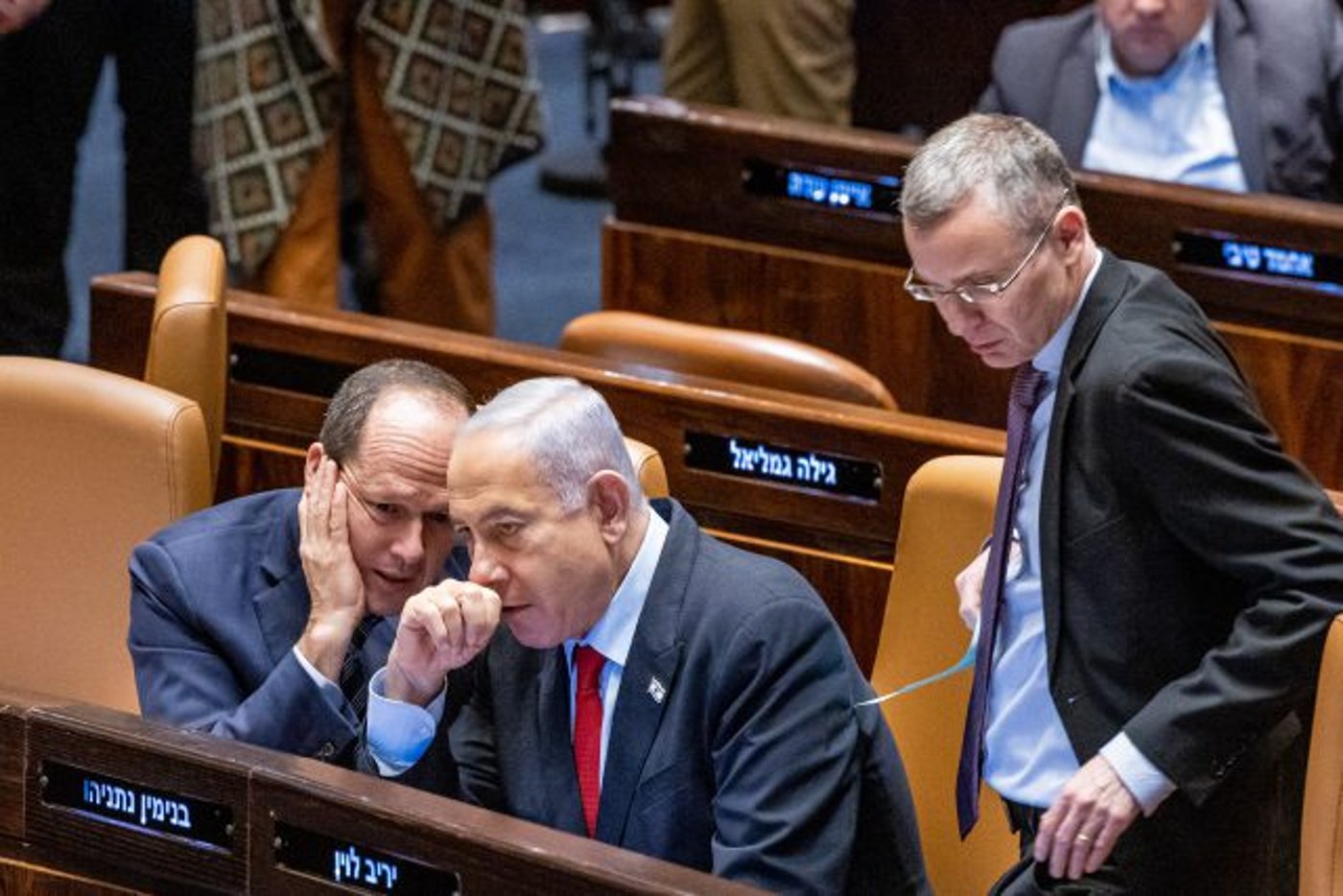 ברקת, נתניהו ולוין (יונתן זינדל/פלאש90)