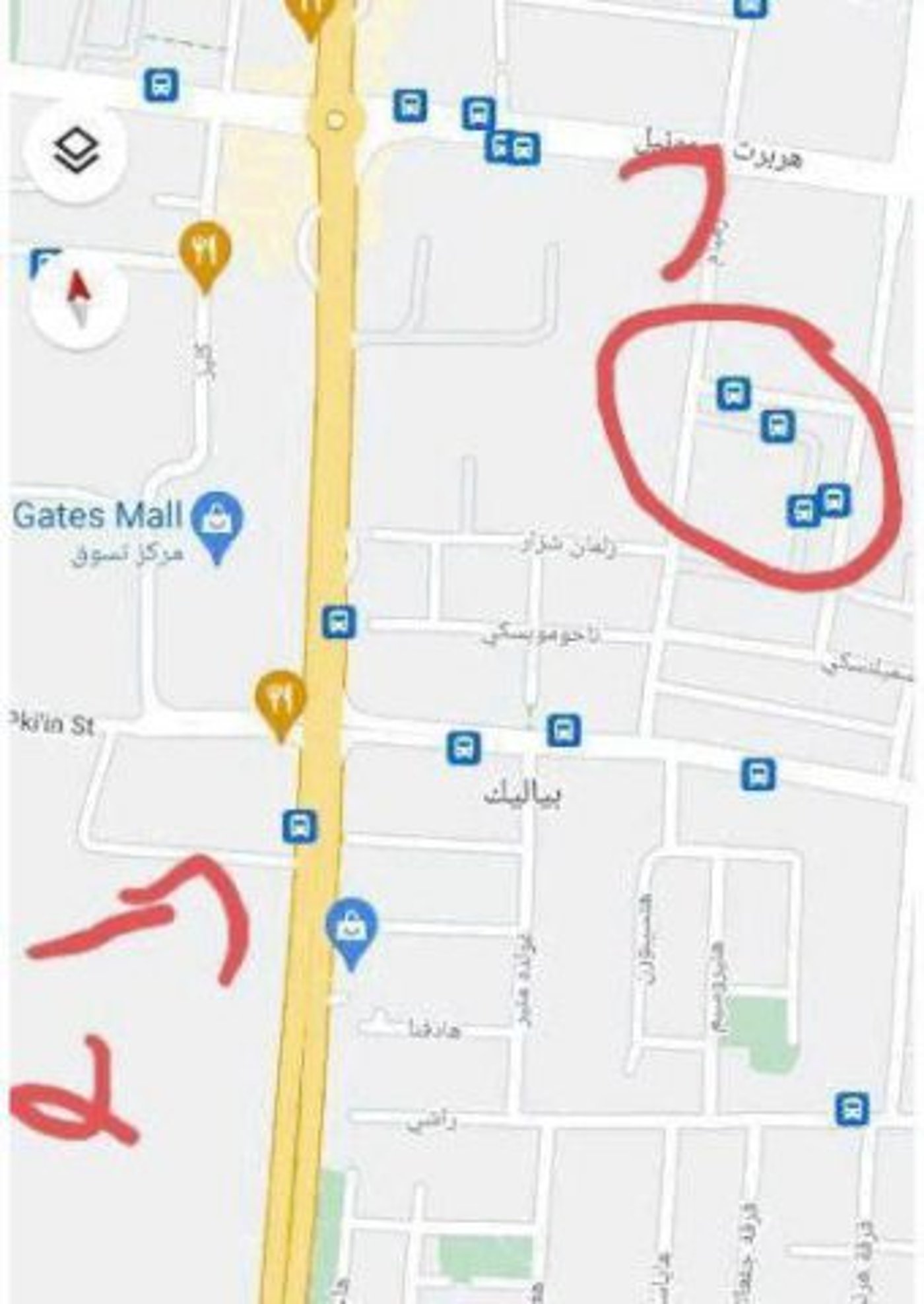 מפת חדרה בה סימן את התחנה המרכזית ותחנת אוטובוס נוספת