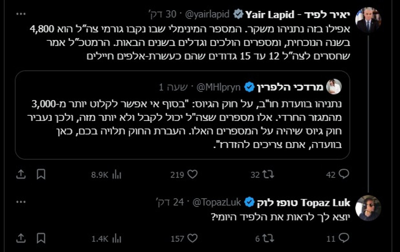 יועצו של רה"מ עקץ את לפיד: "יוצא לך לראות את הלפיד היומי?"