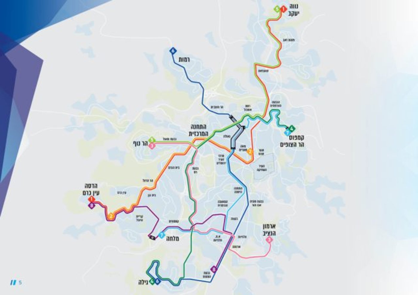 מפת הרכבות הקלות העתידית של ירושלים