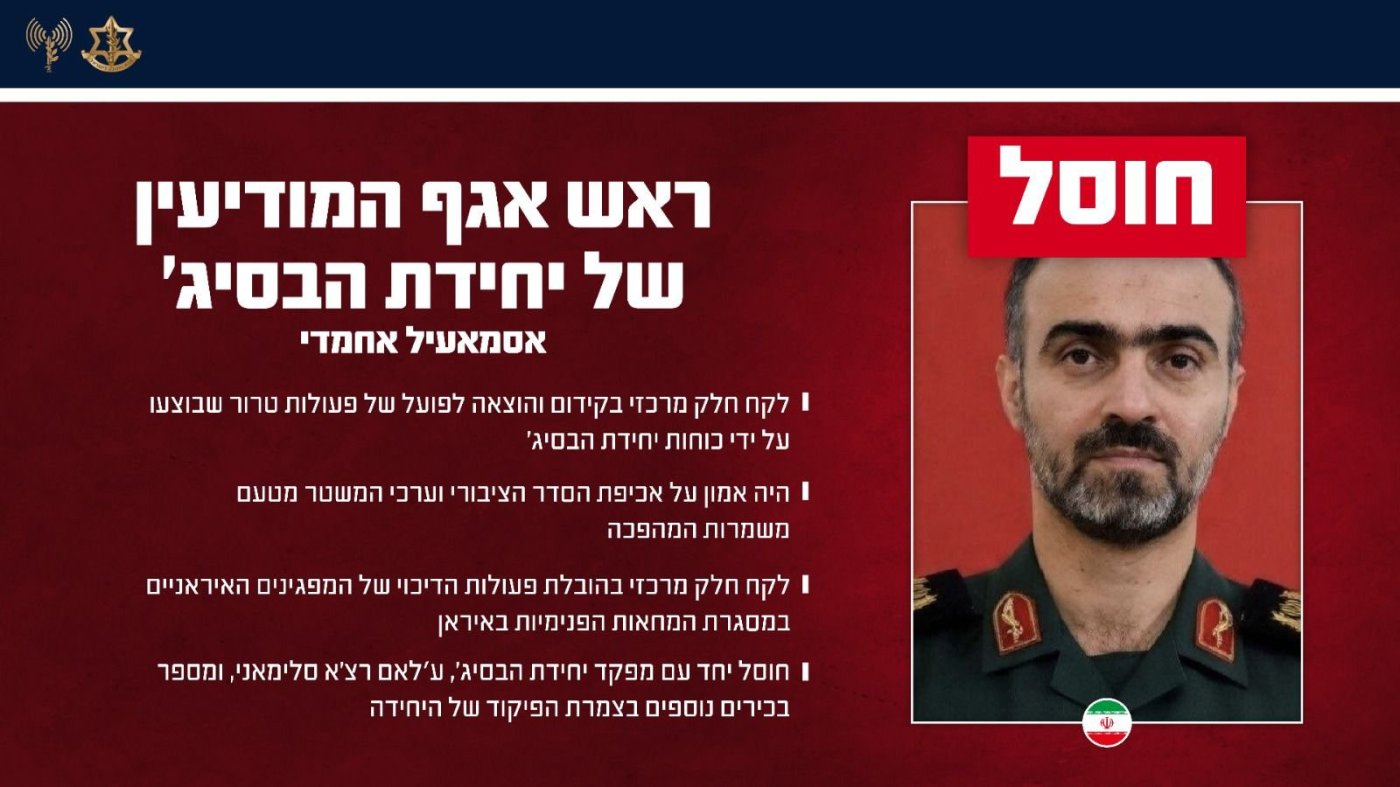תעודת הזהות של אסמאעיל אחמדי, ראש אגף המודיעין של הבסיג'.