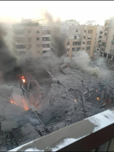 ההרס במרחב התקיפה בביירות, צילום מתוך סרטון.